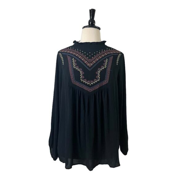 Torrid Top Boho Embroidered High Neck Pullover Black Multi Women’s Size 1X 14/16 - Picture 13 of 13